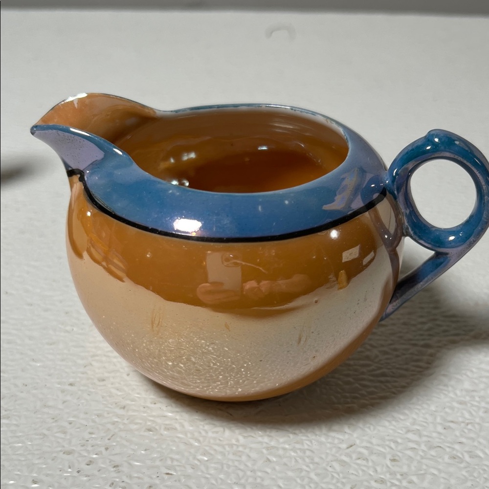 Vintage Japanese Lusterware Copper & Blue Covered Teapot & Creamer Set - Picture 7 of 16